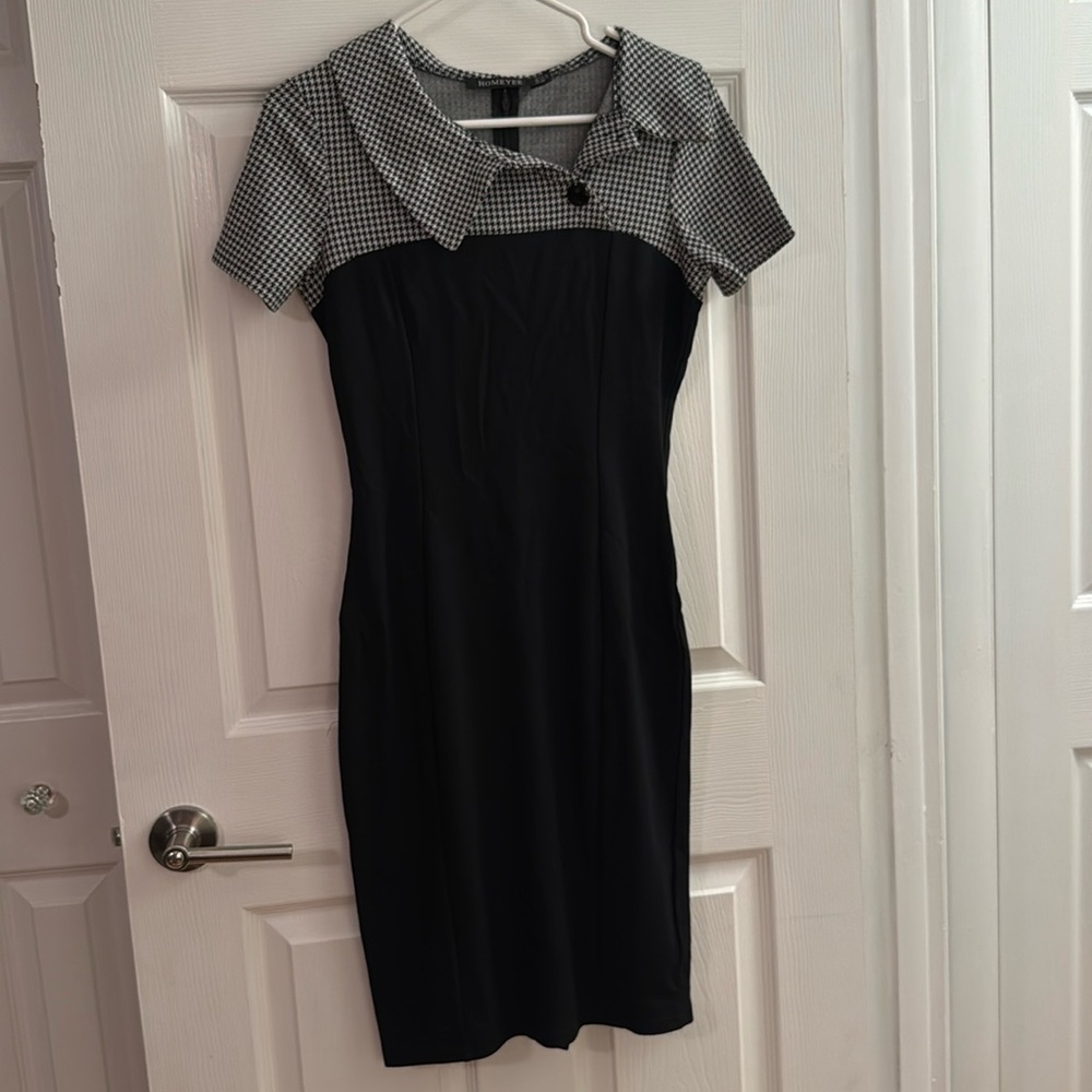 Black and Houndstooth Wiggle, Bodycon Dress - pinup, vintage, rockabilly